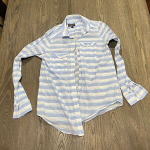 Express Cotton Button Up White Blue Striped Blouse Size S
